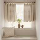 jinchan Tie Top Linen Kitchen Curtains 24 Inches Striped Tier Curtains Farmhouse Modern Cafe Style Small Window Treatments Airy Light Filtering Rod Pocket for Living Room Bathroom 2 Panels Tan
