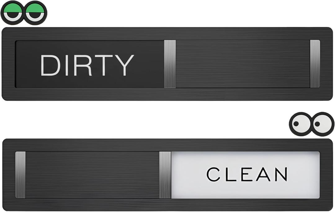 Stainless Steel Clean Dirty Magnet For Dishwasher Easy To Read & Slide/Strong Non-Scratch Dishwasher Magnet Clean Dirty Sign (black)