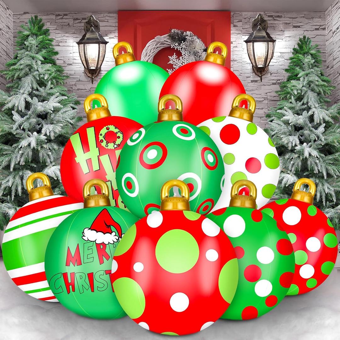 Jetec 32 Inch Giant PVC Inflatable Christmas Ball Ornaments Large Xmas Blow Ball Decorations Inflatables Outdoor Holiday Decorations Christmas Blow up Yard Decor(2 Pcs,Stylish)