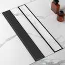 24-Inch Linear Shower Drain with Tile Insert Grate, SUS 304 Stainless Steel Linear Drain, Matte Black Long Rectangle Shower Floor Drain with Leveling Feet, Hair Strainer, Fits Bathroom