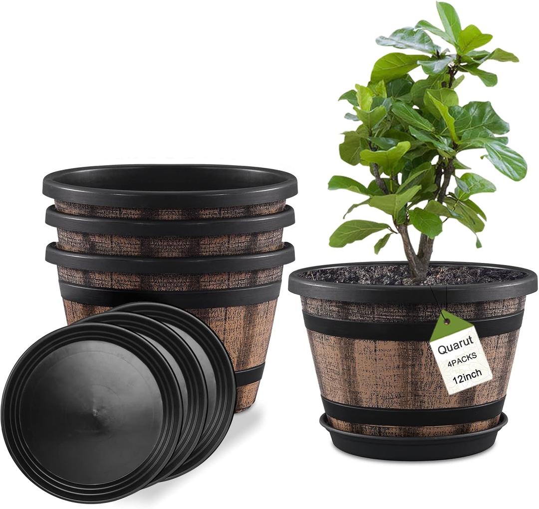 4 Pack 12 Inch Plant Pots,Large Flower Pots for Outdoor