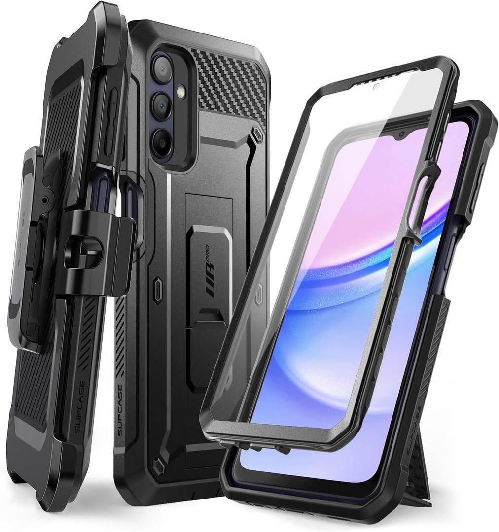SUPCASE Unicorn Beetle Pro for Samsung Galaxy A15 Case with Screen Protector [Built-in Stand & Belt-Clip] [Military-Grade Protection] 360 Full-Body Rugged Phone Case for Galaxy A15 5G (2024), Black