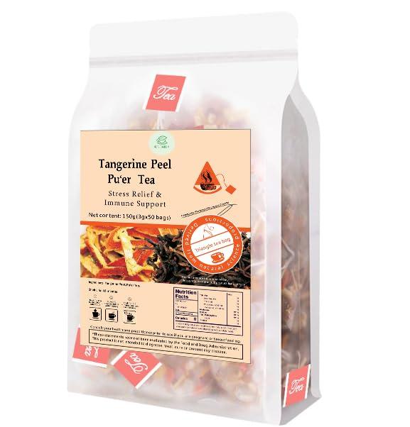 Goddess Herbal Tea - Stress Relief & Immune Support Natural Material Beverage Great Taste Tangerine Peel Pu'er Tea 150g (3g x 50 bags) with Puer Tea