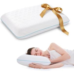 EGOHOME Bed Pillow Standard Size - Memory Foam Made in USA - for Side, Back and Stomach Sleepers, Neck Support with Washable & Removable Cover, Medium Soft, 1 Pack
