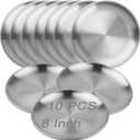 MOUYAT 10 PCS 8 Inch Large Stainless Steel Plate, 20cm Round Dinner Metal Plates, Metal Salad Steak Plates Reusable Dinner Dish for Eating Serving Camping Outdoor BBQ Home Kitchen, Polished Silver (8 Inch 10 PCS)