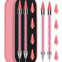 Rolybag Rhinestone Picker Tool, 2PCS Rhinestone Applicator Tool Dotting Wax Pen Dual-Ended with 4PCS Replaceable Wax Tips for DIY Nail Art Tool (Pink)