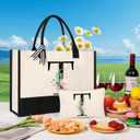 AYGE Personalized Initial Canvas Beach Bag Cosmetic Bags, Tote Bag, Makeup Bag, Gifts for Sister Mom Teacher Bridesmaid