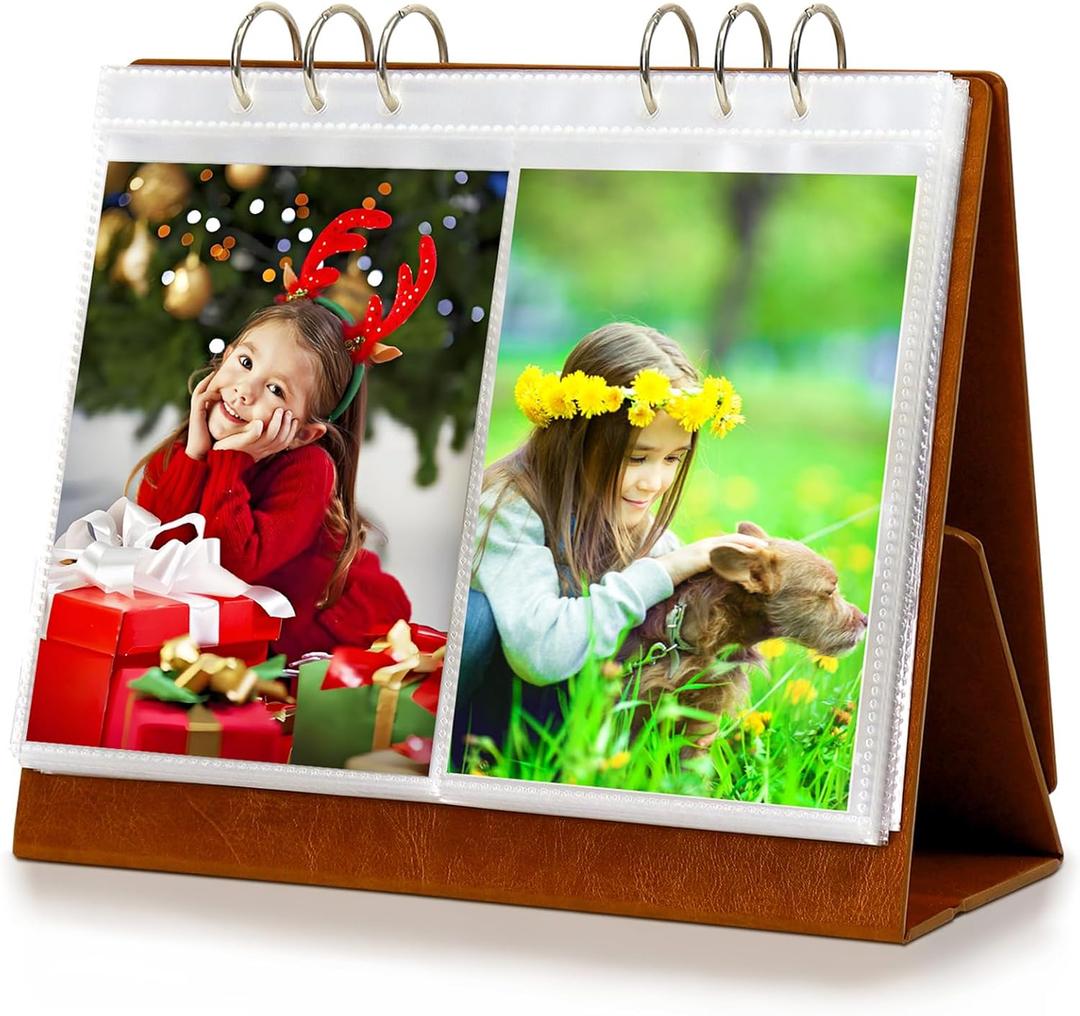 ZEEYUAN Double-Side Displaying 4x6 Flip Photo Album on Stand Vertical Family Photo Album