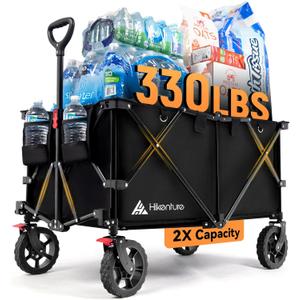 Hikenture Collapsible Wagon - 330LBS Capacity, Extra Large Foldable Wagon with All-Terrain Wheels, Utility Beach Cart for Outdoor Garden