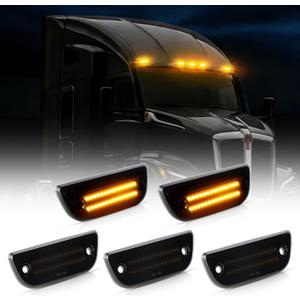 D-Lumina 5PCS LED Cab Roof Marker Lights Cab Roof Top Running Light for Kenworth T680 T770 T880 & Peterbilt 579 Heavy Trucks, Smoked Lens Amber LED Cab Lights Cab Marker Top Cab Clearance Lights