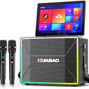 HUABAO Smart Karaoke Machine with 14” Tablet, Screen & Lyrics Display, Professional Karaoke Speaker, 2 Wireless Microphones, Bluetooth PA System, WiFi, HDMI, and LED Lights for Adults