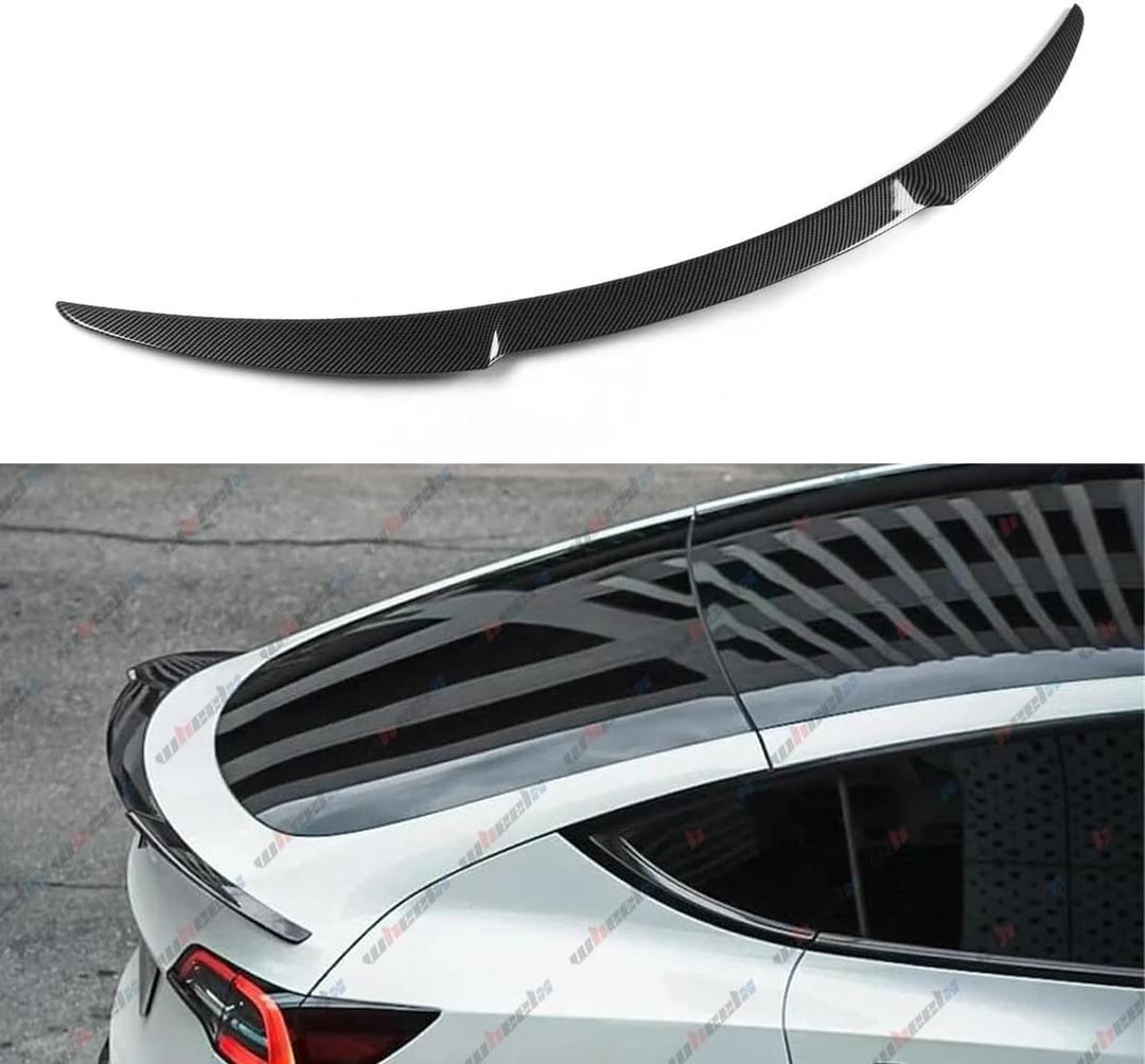 Rear Spoiler Compatible with 2020-2024 Tesla Model Y, MV Style Duckbill Trunk Exterior High Kick Tail Deck Lid Splitter Wing Lip 2020 2021 2022 2023 2024 (Carbon Fiber Pattern)