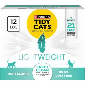 Purina Tidy Cats LightweightFree and Clean Unscented, Multi-Cat, Clumping, 99.9 Percent Dust Free Cat Litter - 12 lb. Box