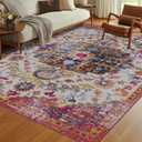 8x10 Washable Area Rug, Low-Profile Large Area Rug with Non-Slip Backing & Durable Edge Binding, Vintage Large Rugs for Living Room, Bedroom, Dinning Room
