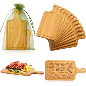 Nuenen 20 Pcs Mini Wooden Charcuterie Board Bulk, Small Wood Cutting Board for Crafts Laser Engraving with Knives Organza Bags Wedding Baby Shower Favors Gift (Square,Bamboo Color)