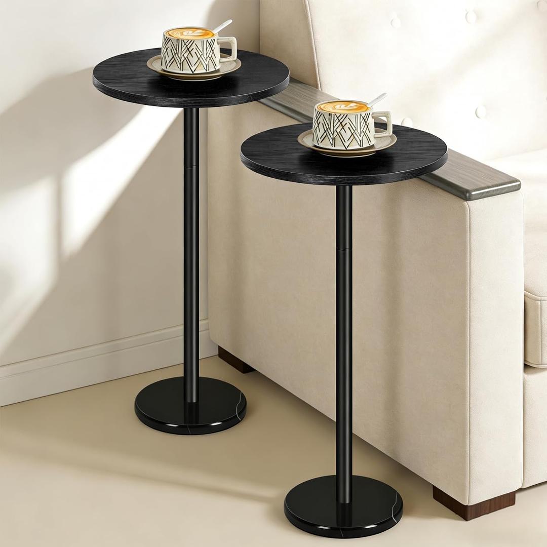 smusei 2 Pack Round Side Table for Small Spaces Small Drink Table with Marble Base Pedestal Side Table for Living Room Bedroom Home Decor, Black