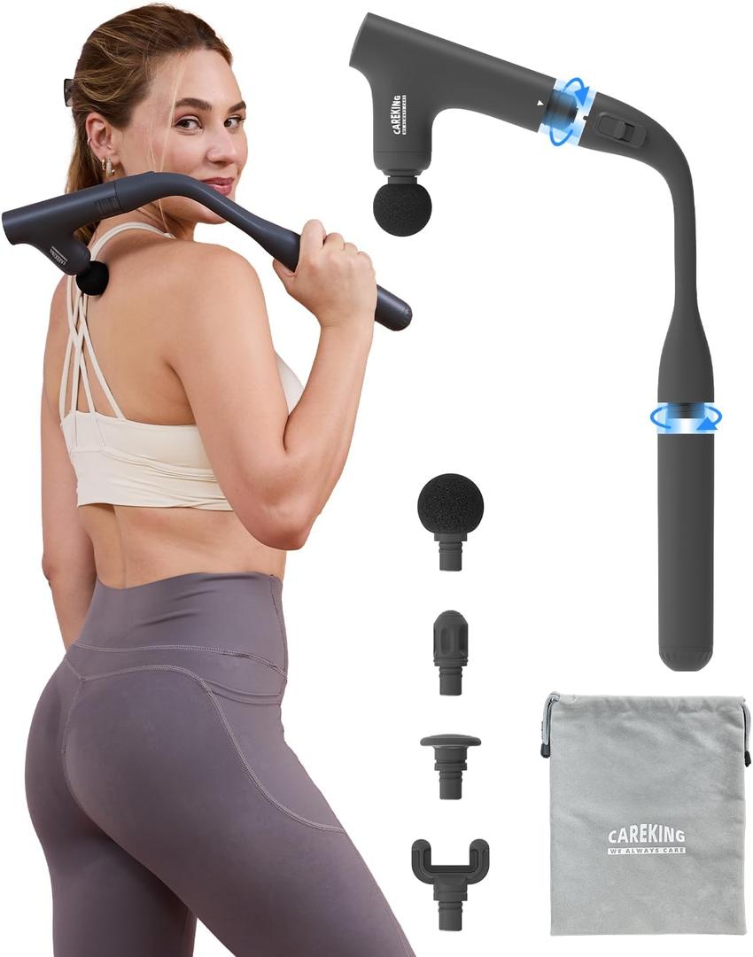 3-in-1 Detachable Massage Gun Deep Tissue, Ergonomic Extension Handle Back Massager for Pain Relief, Portable Percussion Muscle Massager for Shoulder, Thigh, Waist & Neck, FSA-HSA Eligible (Grey)