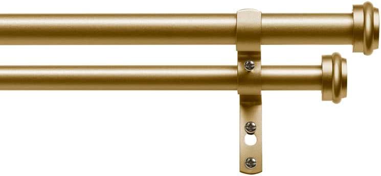 EXCLUSIVE HOME Topper Double Curtain Rod and Finial Set, Gold, 66"-120"