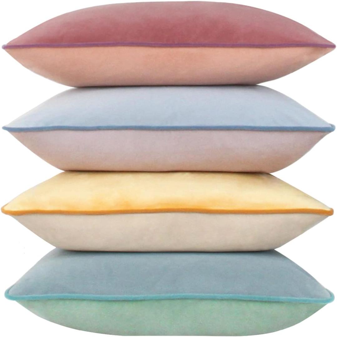 Btyrle Throw Pillow Covers 20x20 Set of 4 Soft Velvet Couch Cushion Covers Modern 8-Colors Designs Pillowcases Decorative Cushion Cases for Sofa Bedroom Home Decor(Morandi Series)