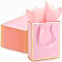 Yeaqee 24 Pack Metallic Paper Gift Bags with Handle and Tissue 9x7x3.1 Gold Foil Welcome Thank You Favor Bags Return Gifts for Wedding Mothers Graduation Bridesmaid Birthday(Pink Gold)