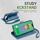 3 x FLIPALM Wallet Case for iPhone 17 Series with Wrist Strap - PU Leather Folio Flip with Credit Card Holder & Kickstand, Protective Cover (Blue, for iPhone 17 Air)