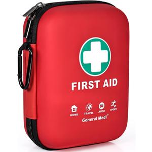 General Medi First Aid Kit - 170 Pieces Hard Case and Lightweight - Great for Travel, Home, Office, Vehicle, Camping, Workplace & Outdoor (Red)
