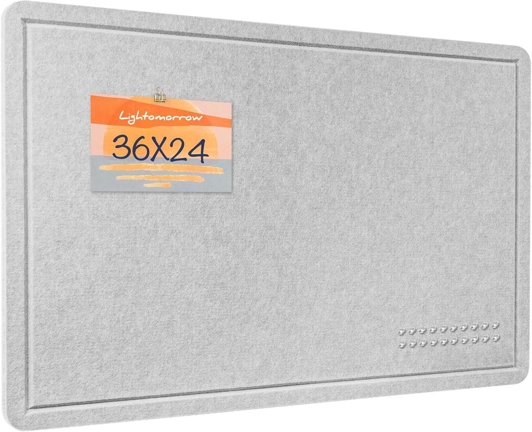 Lightomorrow Bulletin Board, 36 x 24 Inches Felt Pin Board, Cork Alternative for Wall, 3' x 2' Foldable Self-Adhesive Vision Board with 20 Pushpins - Light Gray, 23.6" x 35.4"