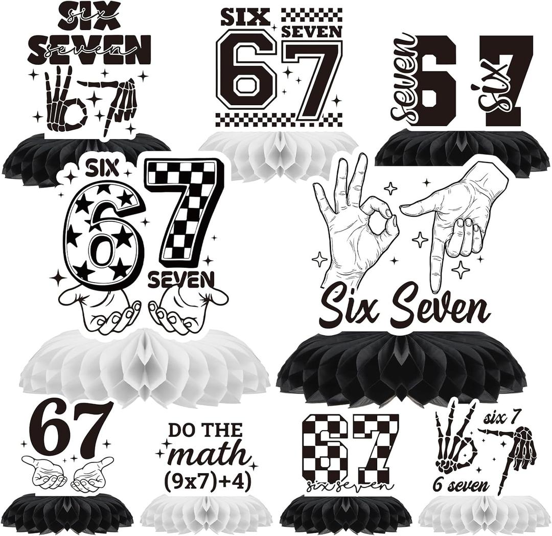 6 7 Birthday Decorations - 9 Pcs 6 7 Birthday Theme Party Honeycomb Centerpieces Decorations, Black 67 Meme Party Supplies for Teens Adults