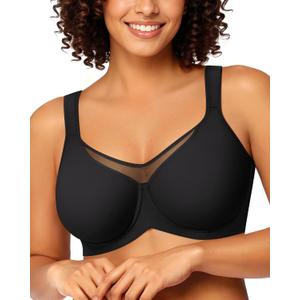 LetsJoli Minimizer Bras for Women Full Coverage Plus Size Comfort T Shirt Unlined Bra with Underwire for Heavy Breast (Black, XL)
