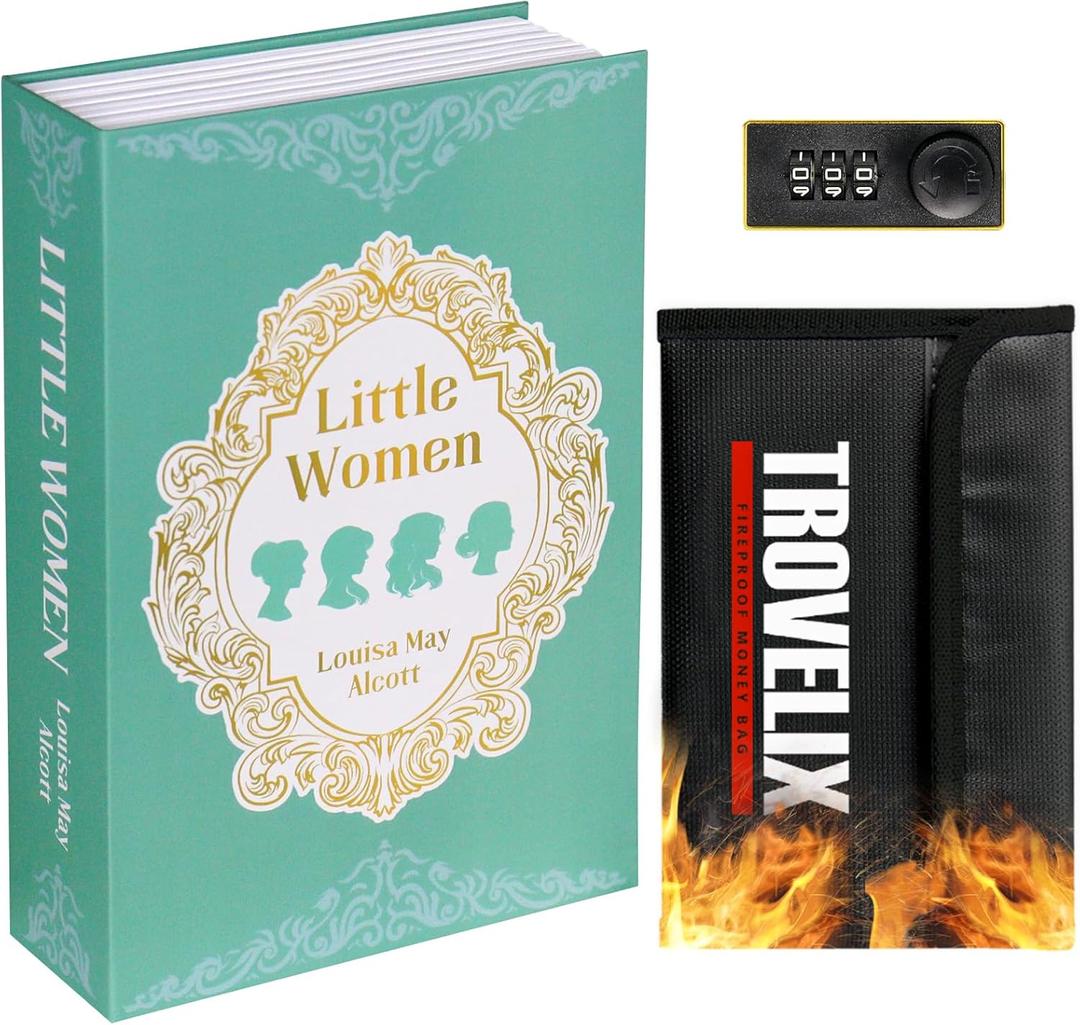 Book Safe with Combination Lock, Hidden Safe (9.5 x 6.2 x 2.2 Inch) with Fireproof Bag, Secret Diversion Safe, Hollow Book Box Hidden Storage, Money Safe Box for Cash (LITTLE WOMEN) (Large)