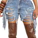 Kwunbwa Women's High Waist Ripped Denim Shorts Tassels Hem Distressed Stretchy Trendy Summer Jean Shorts Size XL