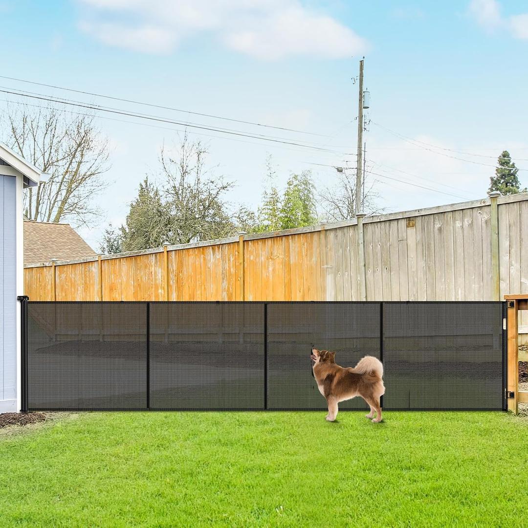 Reinforced 42" Tall Retractable Dog Gate, 155" Extra Long Retractable Baby Gate with Support Rods - Prevent Crawling Under, Indoor/Outdoor Retractable Gate Extra Tall Baby Gate Retractable Fence/Black