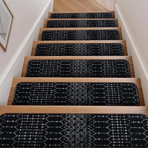OJIA Stair Treads Non-Slip Stair Runners for Wooden Steps Indoor 15PCS 30"x8" Carpet Stair Treads Stair Mats Staircase Step Treads for Kids, Elders and Dogs, Stair Covers, Black