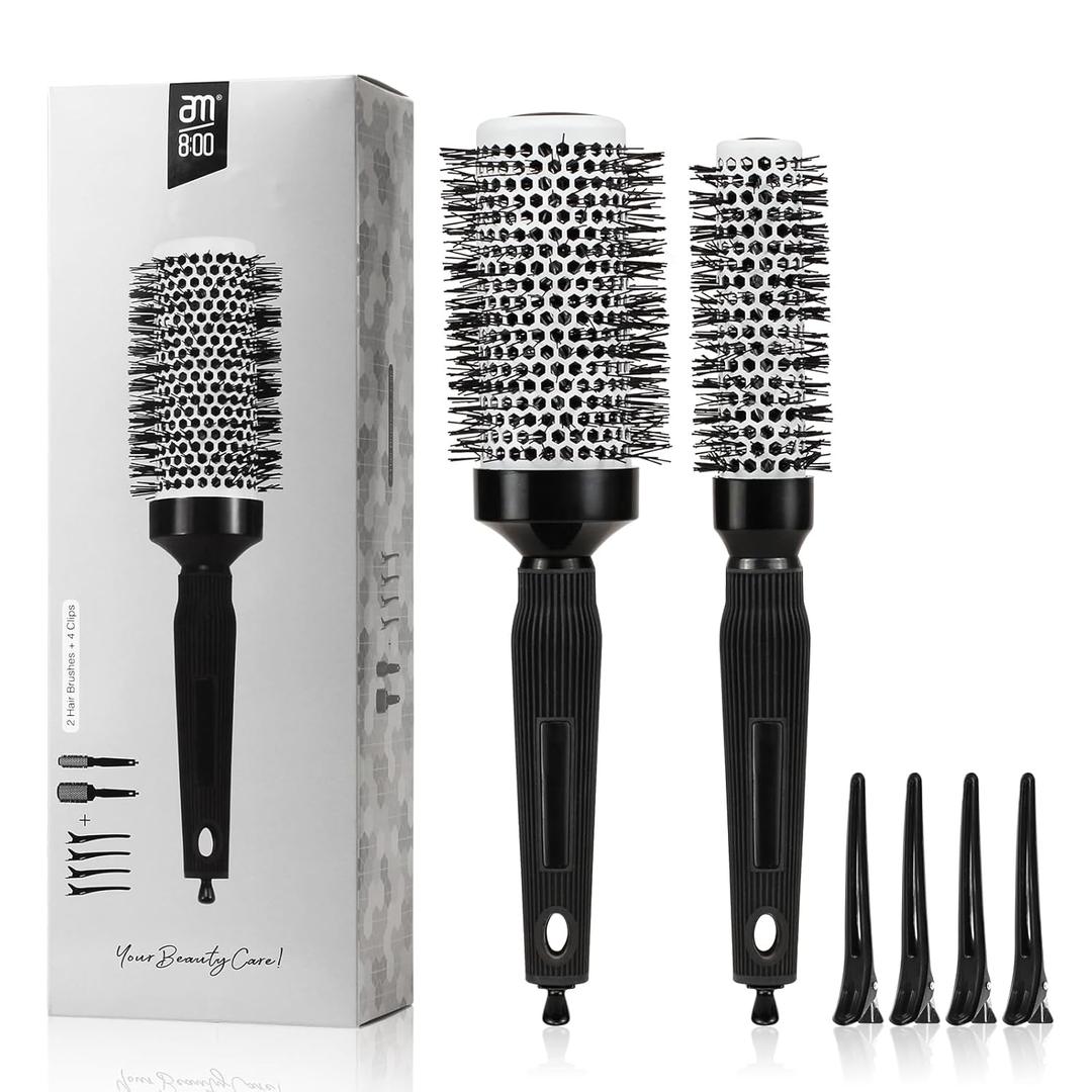 Round Brush for Blow Drying Set, Ceramic Round Brush for Professional Blowout, Styling, Curling,Reduces Frizz, Enhances Shine,Blowout Volume & Shine, Sectioning Pick, Includes 4 Clips