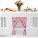 Oudain 10ft x 7.5ft Large Tablecloth Playhouse for Kid Table Fort Cover Table Cloth Tent Playhouse for Dining Room Birthday Indoor Outdoor Party Playground (White Pink Colors, Striped Style)