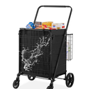 VEVOR Foldable Shopping Cart With Removable Waterproof Lining 150kg Large Capacity Jumbo Shopping Cart With Double Basket 360° Rotating Wheels Dense Metal Mesh Base Heavy Duty