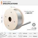WAYSKA 3/16" Stainless Steel Cable 500FT, 1 x 19 Strands Construction, T316 Marine-Grade Wire Rope Aircraft Cable for Deck Cable Railing System Kit