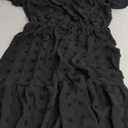 Women's Polka Dot Long Dress V Neck Flowing Short Sleeved Solid Color Lace Up A Line Dress Swing Party M