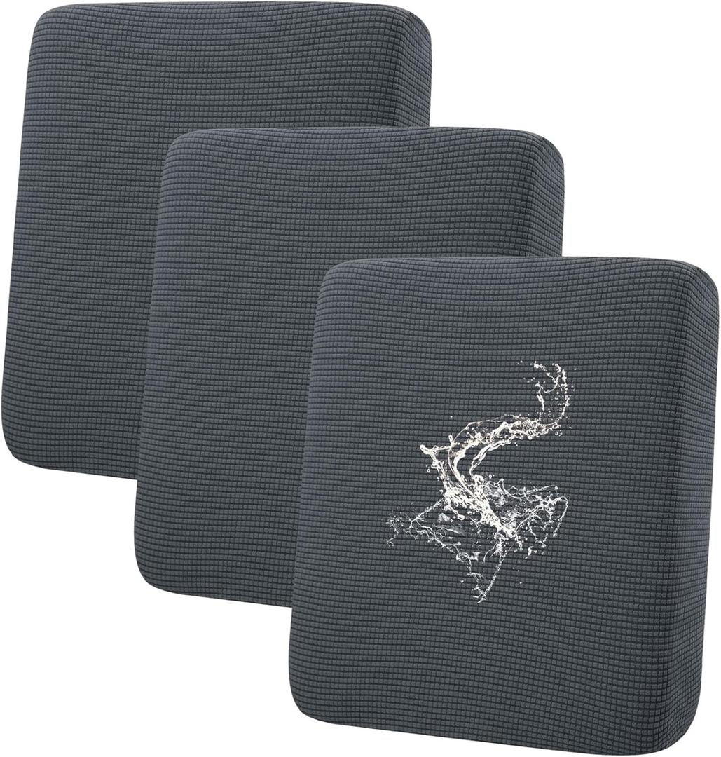 hyha Waterproof Couch Cushion Covers for Pets, Non Slip Sofa Seat Cover for Dogs Washable, Soft Thick Stretch Jacquard Fabric, Sofa Slipcovers with Elastic Bottom (3 Pack, Grey)