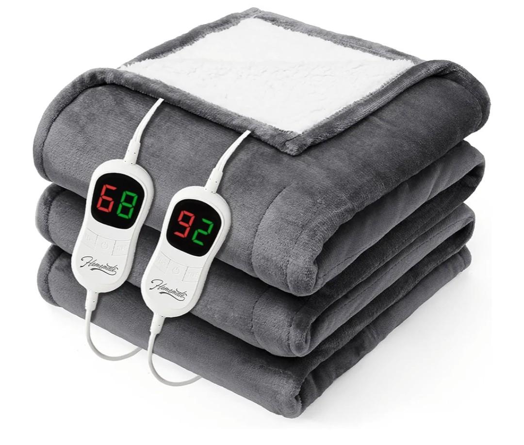 Homemate Heated Electric Blanket Queen Size - 84"x90" Heating Bed Blanket Throw with 10 Heating Levels 8 Hours Auto Off Fast Heating Over-Heat Protection Ultra Soft Flannel ETL Certified, Grey