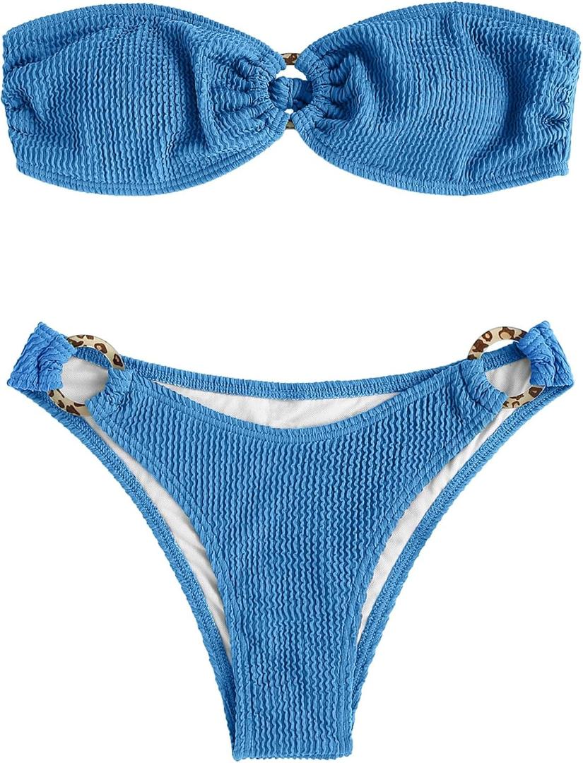 ZAFUL O Ring Bandeau Bikini Sets for Women Sexy Strapless Swimsuits 2 Piece High Cut Bathing Suit (Medium)