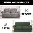 PrinceDeco T Cushion Loveseat Slipcover - 3 Pieces Sofa Cover for 2 Cushion Couch with 2 Individual T Shape Seat Covers Width Up to 76 Inch - Stretch, Machine Washable, Bronze Green