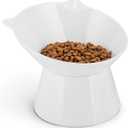 Raised Cat Bowls, 6.3" Extra Wide Shallow Elevated Cat Bowl Detachable, 15° Tilted Whisker Friendly Cat Feeding Bowl, 16oz Capacity, Anti-Vomiting, Neck Protection, Food&Water for Cats Puppies, White