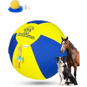 Herding Ball for Dogs, 22'' Dog Traing Balls with Handle and Bell, Australian Shepherd, Border Collie, Cattle Dog, Large Breed, Horses Outdoor Play (Yellow & Blue)