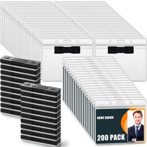 Redbaker 200 Pack Magnetic Name Badge Holders Bulk 4 x 3 Clear PVC Horizontal ID Card Tag Waterproof Reusable Plastic Name Tag for Office, Convention, Exhibitor Event, Record, School, Classroom