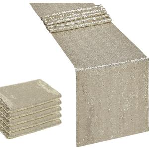 6PCS 12x72 Inch Sequin Table Runner Champagne Glitter Table Runner for Party, Wedding, Bridal Baby Shower, Event Decorations6PCS, 12x72 Inch, Champagne