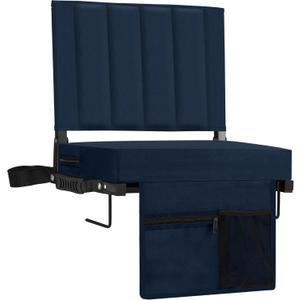 Stadium Seat for Bleachers with Back Support, Portable Bleacher Seat with Wide Comfy Padded Cushion, Metal Hook, Folding Stadium Chair with Shoulder Strap, Carry Handle, Cup Holder (Navy Blue)