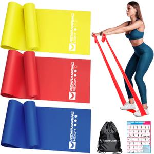 RENRANRING Resistance Bands for Working Out, Exercise Bands for Physical Therapy, Stretch, Recovery, Pilates, Rehab, Strength Training and Yoga Starter Set (13FT, 1-Yellow,Red,Blue)