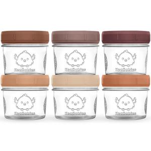 KeaBabies 6pk 4oz Glass Baby Food Containers with Lids - Leak-Proof, Microwavable Small Glass Jars, Baby Purees & Toddler Snack Storage Containers, BPA-Free, Dishwasher & Freezer Safe (Terracotta)