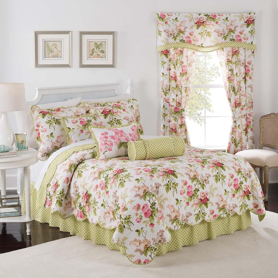 Waverly Emmas Garden Modern Farmhouse Floral 4-Piece Reversible Quilt Bedspread Set, Queen, Blossom (Full/Queen)